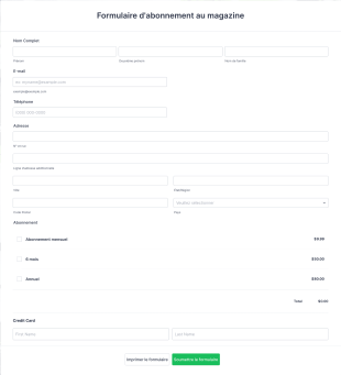 Formulaire D'abonnement Au Magazine Form Template