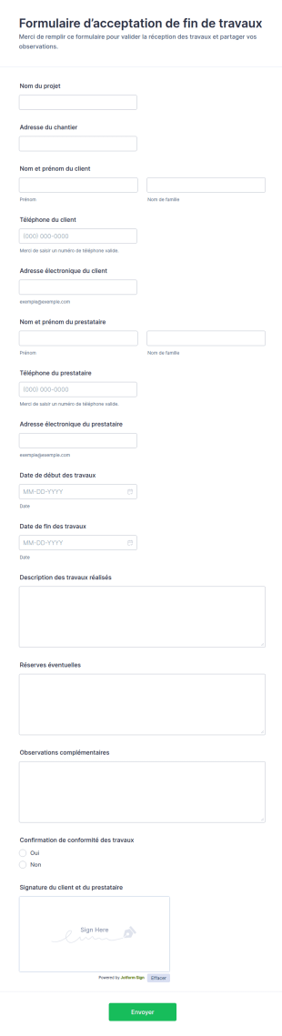 Formulaire D’acceptation De La Réalisation