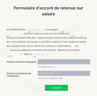 Formulaire D'accord De Retenue Sur Salaire Form Template