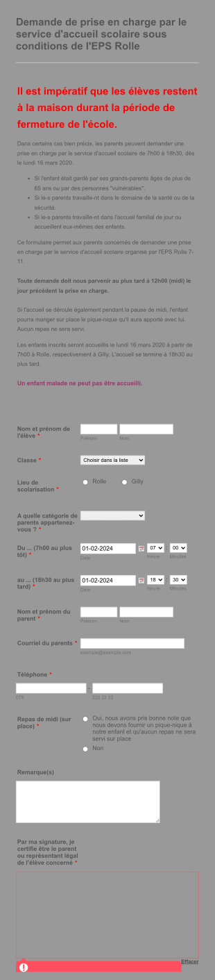 Formulaire D'accueil D'enfants Form Template