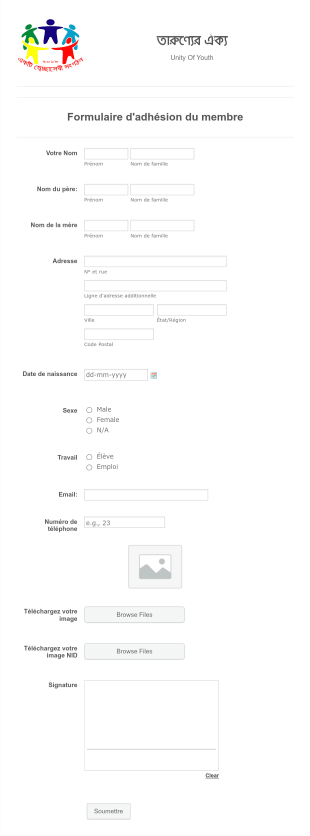 Formulaire D'adhésion Du Membre Form Template