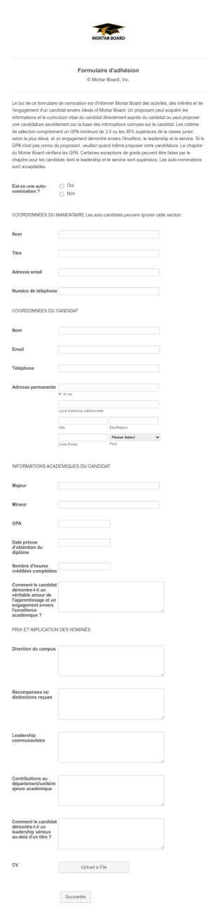 Formulaire D'adhésion
