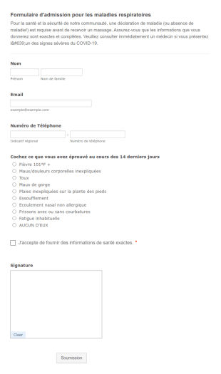 Formulaire D'Admission De Coronavirus Pour Les Massothérapeutes