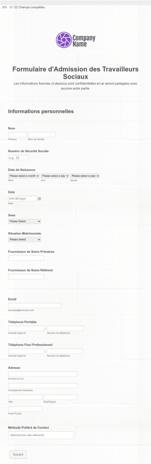 Formulaire D'Admission Des Travailleurs Sociaux Form Template