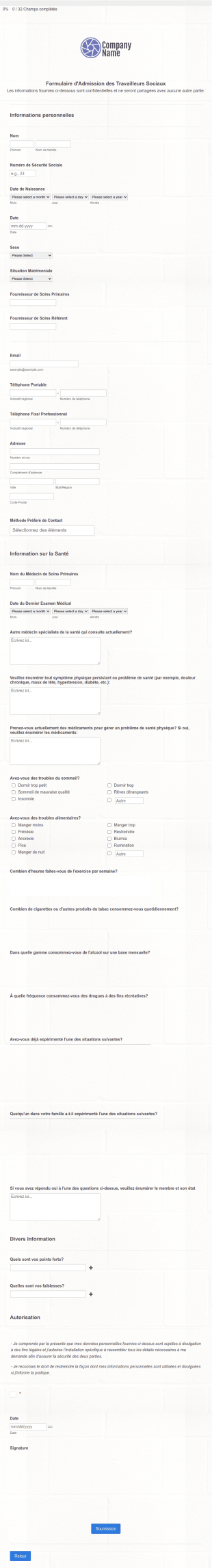 Formulaire D'Admission Des Travailleurs Sociaux