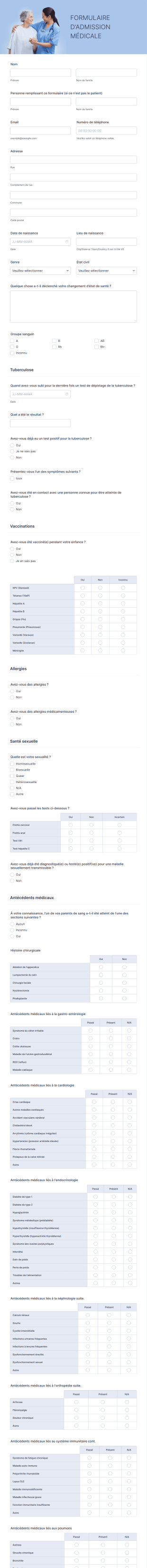 Formulaire D'admission Médicale