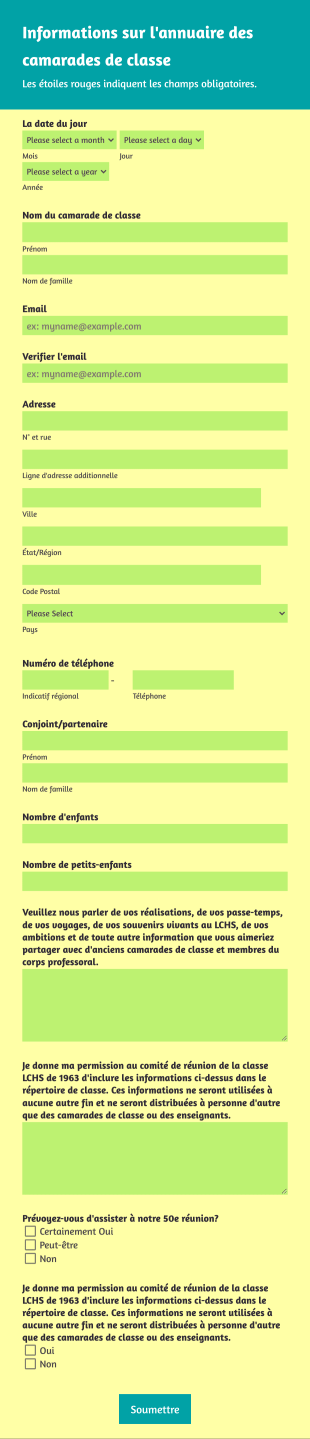 Formulaire D'annuaire Des Contacts Des Anciens Thème Peinture