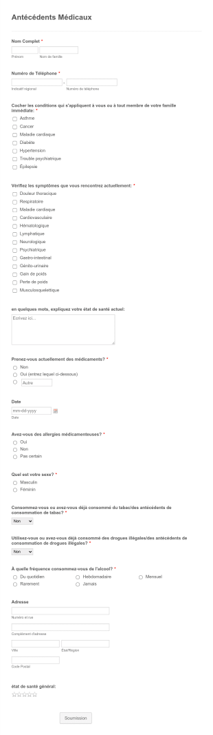 Formulaire D'Antécédents Médicaux COVID 19 Form Template