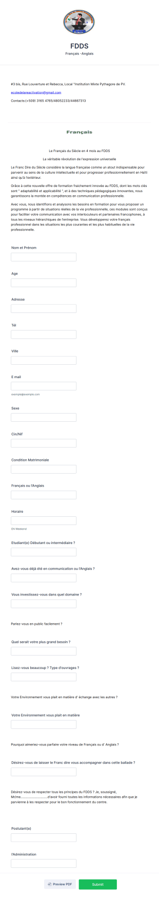 Formulaire D'application Pour Des Formations