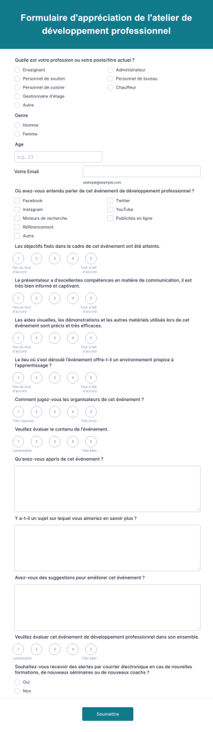 Formulaire D'appréciation De L'atelier De Développement Professionnel