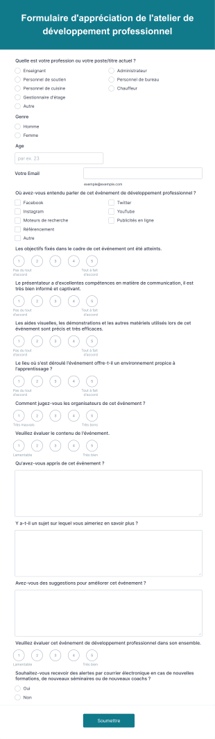 Formulaire D'appréciation De L'atelier De Développement Professionnel