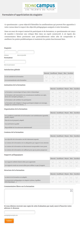 Formulaire D'Appréciation Du Stagiaire