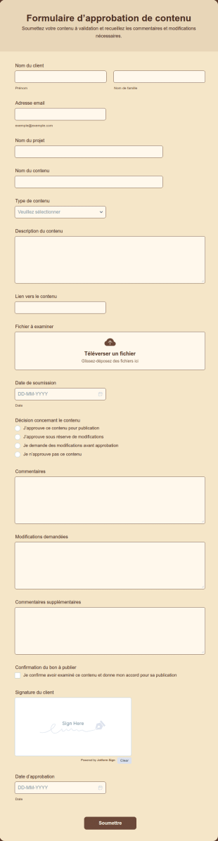 Formulaire D’approbation De Contenu