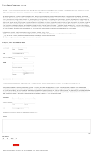 Formulaire D'assurance Voyage Form Template
