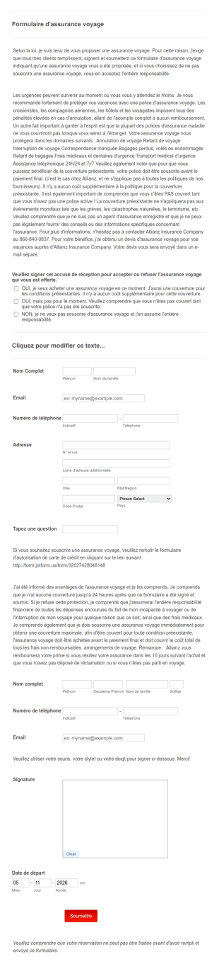Formulaire D'assurance Voyage