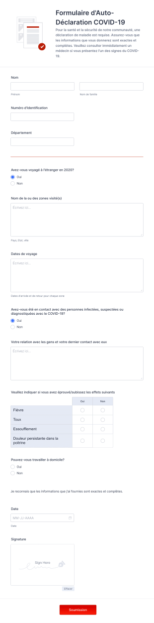 Modèle Formulaire Déclaration Covid Coronavirus Form Template