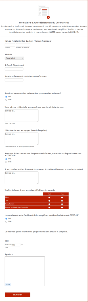 Formulaire D'Auto Déclaration De Coronavirus VIVA TOYOTA