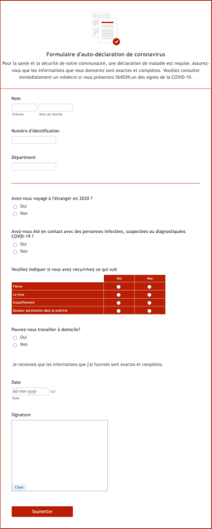 Formulaire D'auto Déclaration