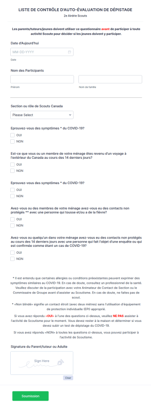 Formulaire D'Auto Evaluation Des Scouts COVID 19