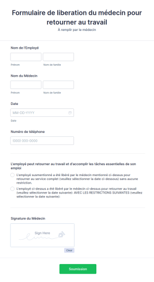 Formulaire D'Autorisation De Retour Au Travail Du Médecin
