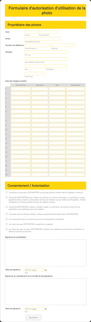 Formulaire D'autorisation D'utilisation De La Photo Form Template