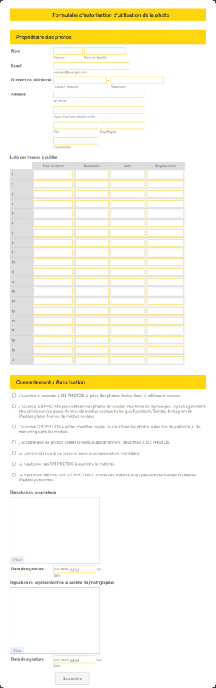 Formulaire D'autorisation D'utilisation De La Photo