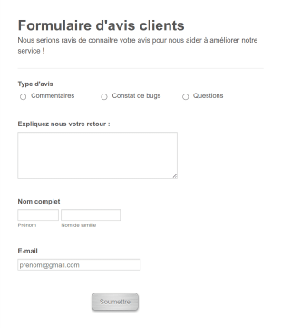 Formulaire D'avis Clients