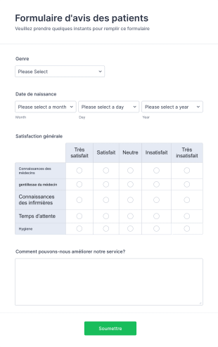Formulaire D'avis Des Patients Form Template