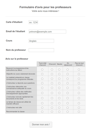 Formulaire D'avis Pour Les Professeurs