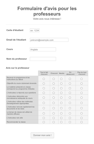 Formulaire D'avis Pour Les Professeurs Form Template