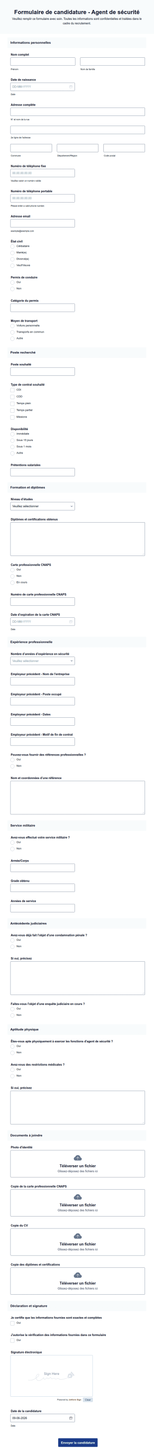 Formulaire De Candidature Agent De Sécurité