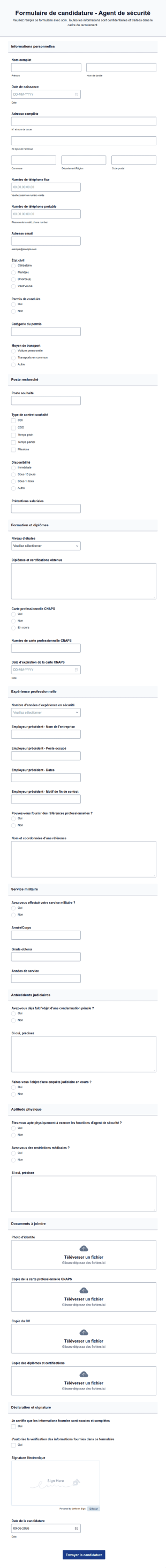 Formulaire De Candidature Agent De Sécurité