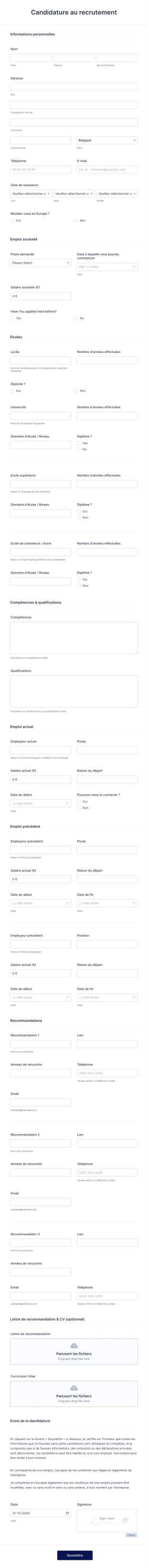 Formulaire De Candidature Au Recrutement Form Template
