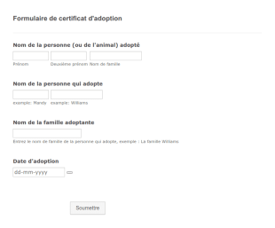 Formulaire De Certificat D'adoption
