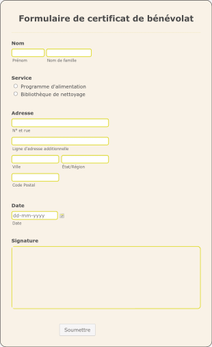 Formulaire De Certificat De Bénévolat