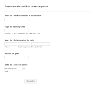 Formulaire De Certificat De Récompense