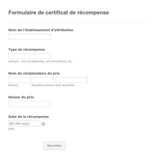 Formulaire De Certificat De Récompense