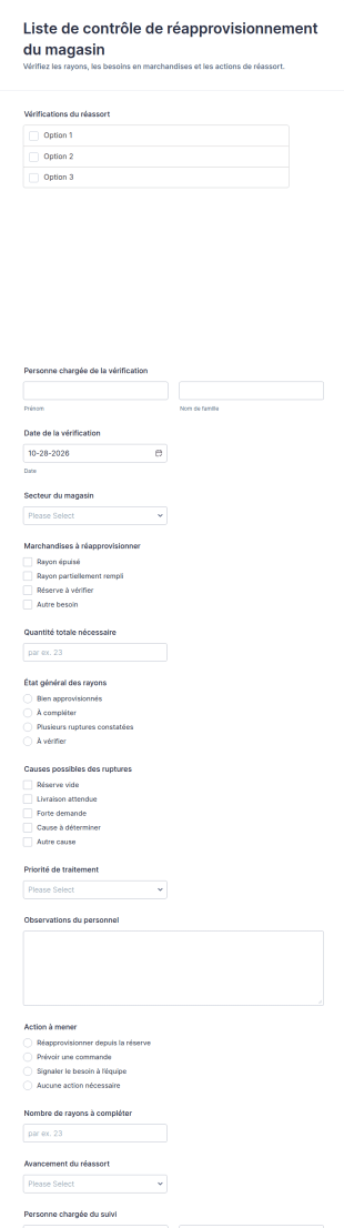 Formulaire De Checklist De Réapprovisionnement Du Magasin