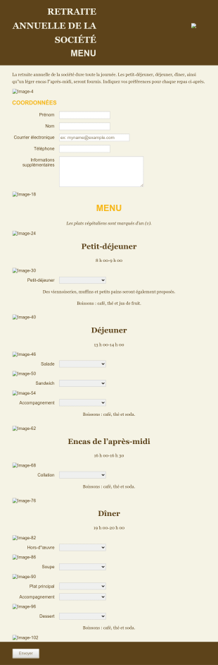 Formulaire De Choix De Menu événementiel