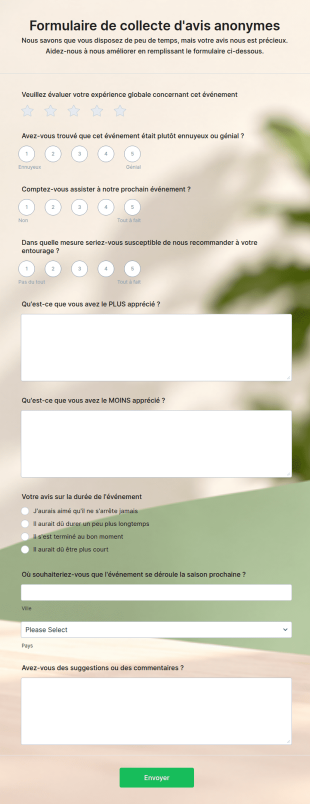 Formulaire De Collecte D'avis Anonymes