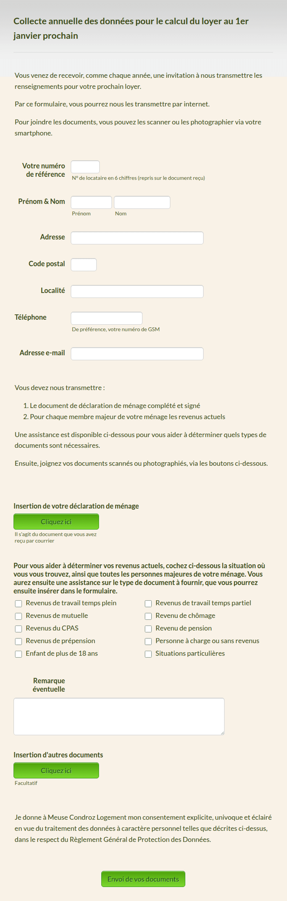 Formulaire de collecte des informations liées... Modèle du formulaire ...