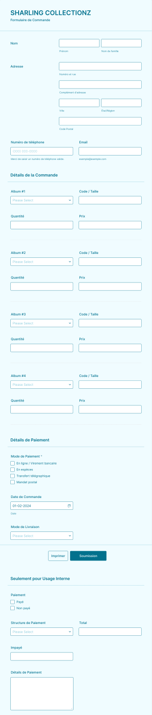 Formulaire De Commande De Bijoux Form Template