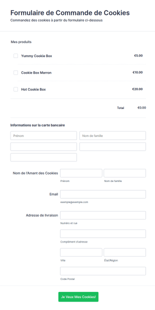 Formulaire De Commande De Cookies Avec Paiement Stripe