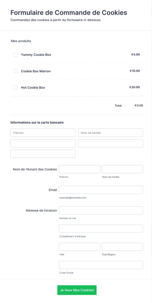 Formulaire De Commande De Cookies Avec Paiement Stripe