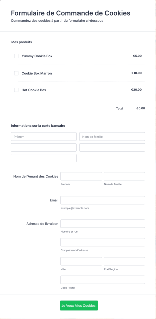 Formulaire De Commande De Cookies Avec Paiement Stripe Form Template