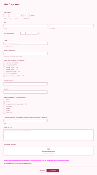 Formulaire De Commande De Cupcake Form Template