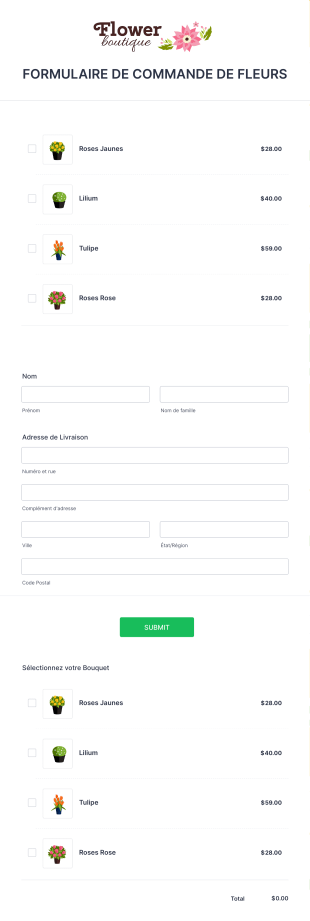 Formulaire De Commande De Fleurs