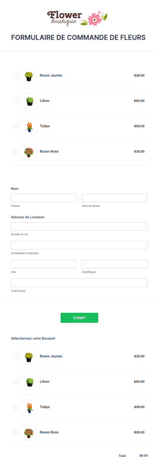 Formulaire De Commande De Fleurs
