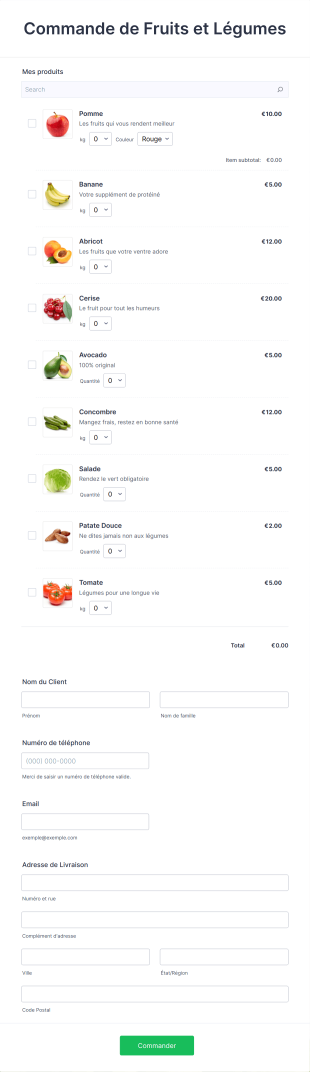 Formulaire De Commande De Fruits Et Légumes Form Template