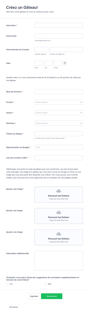 Formulaire De Commande De Gâteau Avec Theme Personnalisé Form Template
